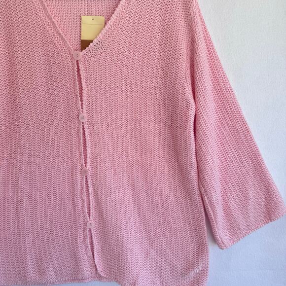 Vintage Coldwater Creek Pink Knit Cardigan Sweater 1X 3/4 Sleeve Lightweight - Picture 5 of 7